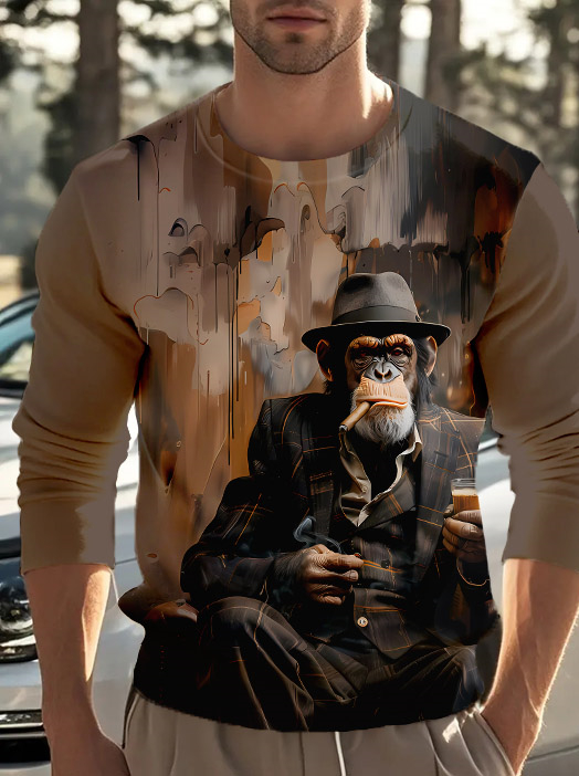 Men's Casual Cartoon Graphic Long Sleeve T-Shirt