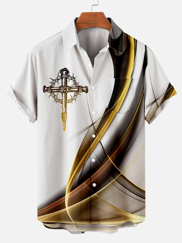 Men's Easter Cross Print Short Sleeve Shirt