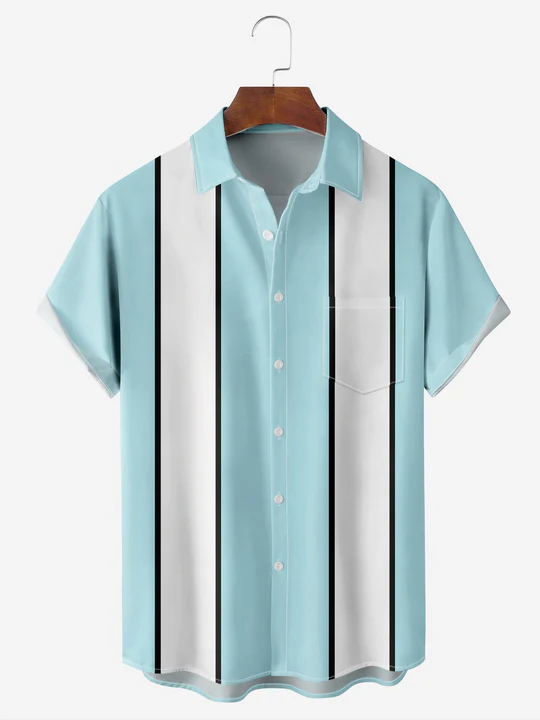 Men's Casual Contrast Lapel Short Sleeve Shirt