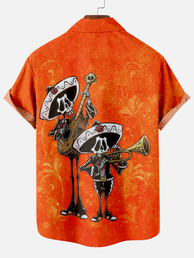 Men's Classic Day of the Dead Skull Graphic Short Sleeve Shirt