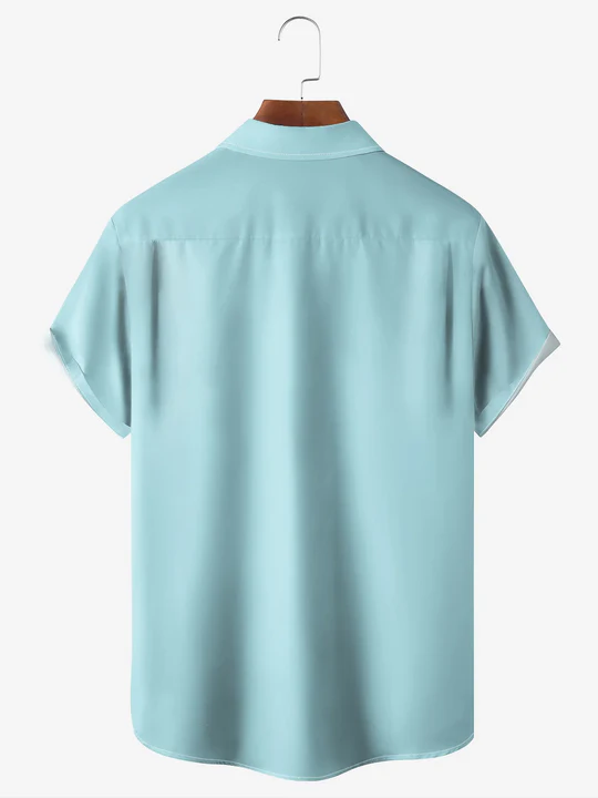 Men's Casual Contrast Lapel Short Sleeve Shirt