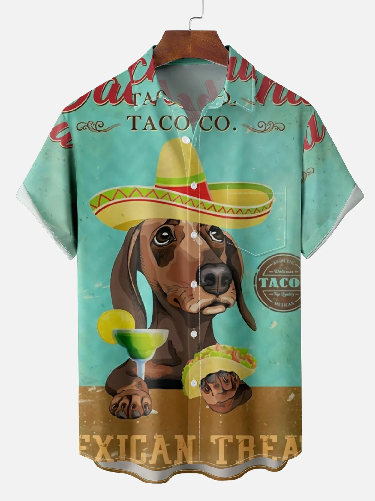 Vintage Dachshund Print Hawaiian Short Sleeve Shirt