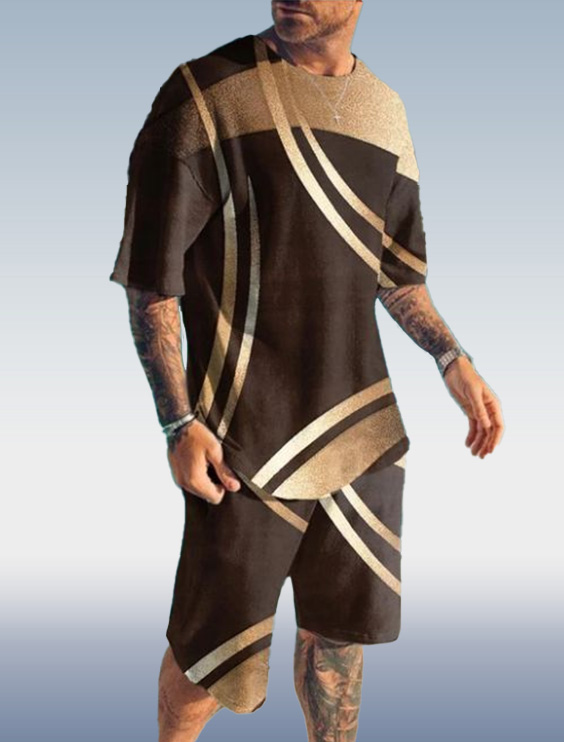 Suitmens Men's Brown Art Print Shorts Suit