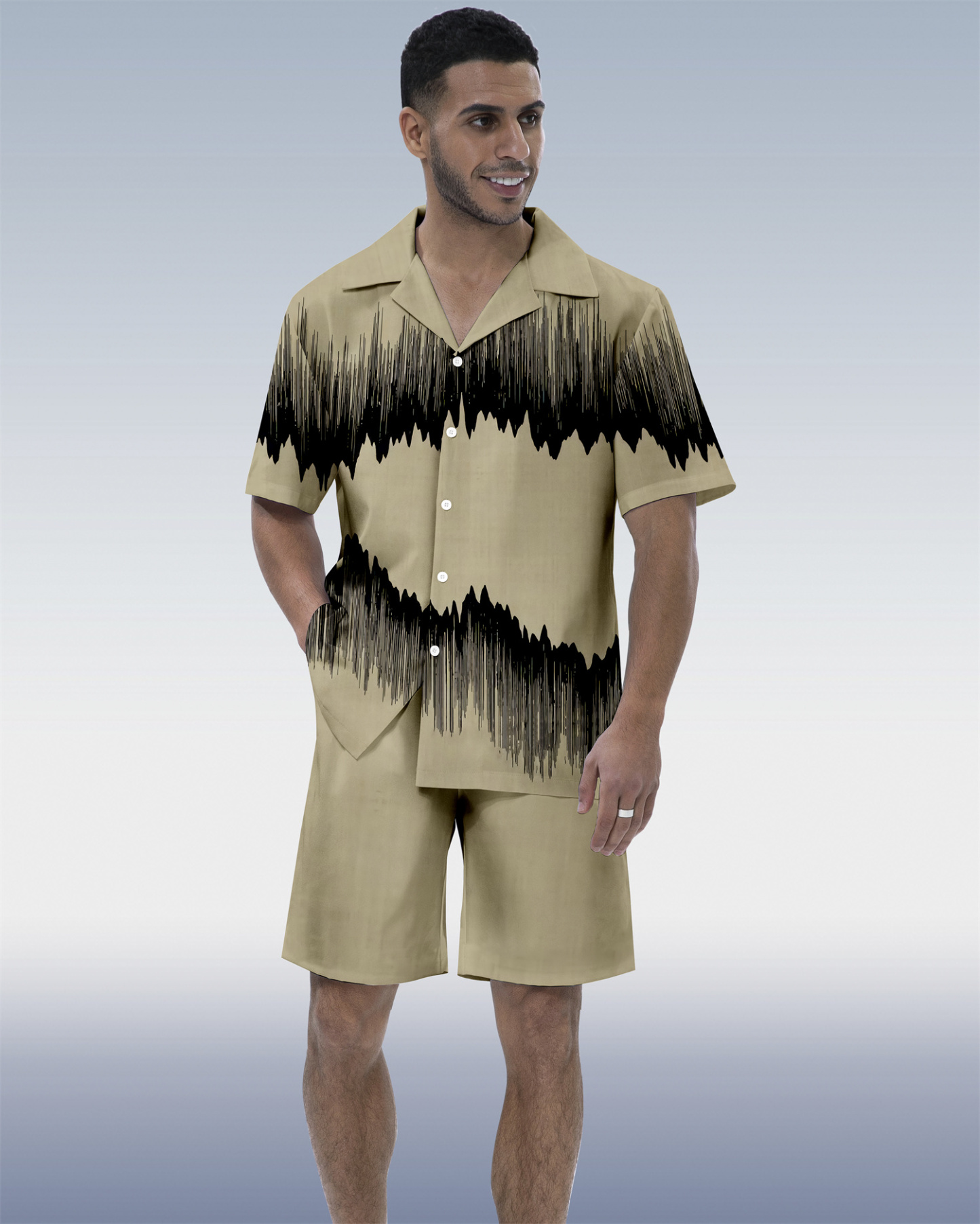 Suitmens Men's Abstract Art Contrast Geometric  Print Short Sleeve Set 137