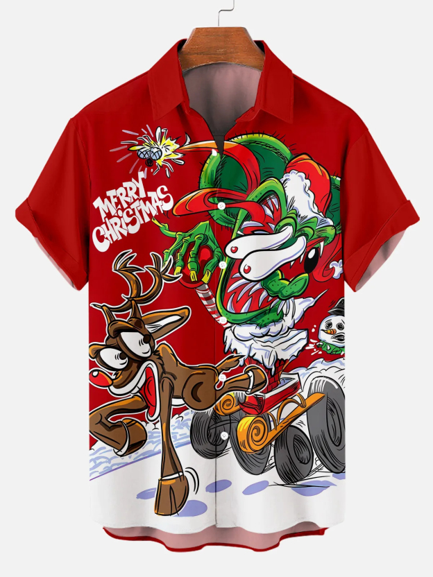Men's Classic Christmas Elk Fun Short Sleeve Shirt