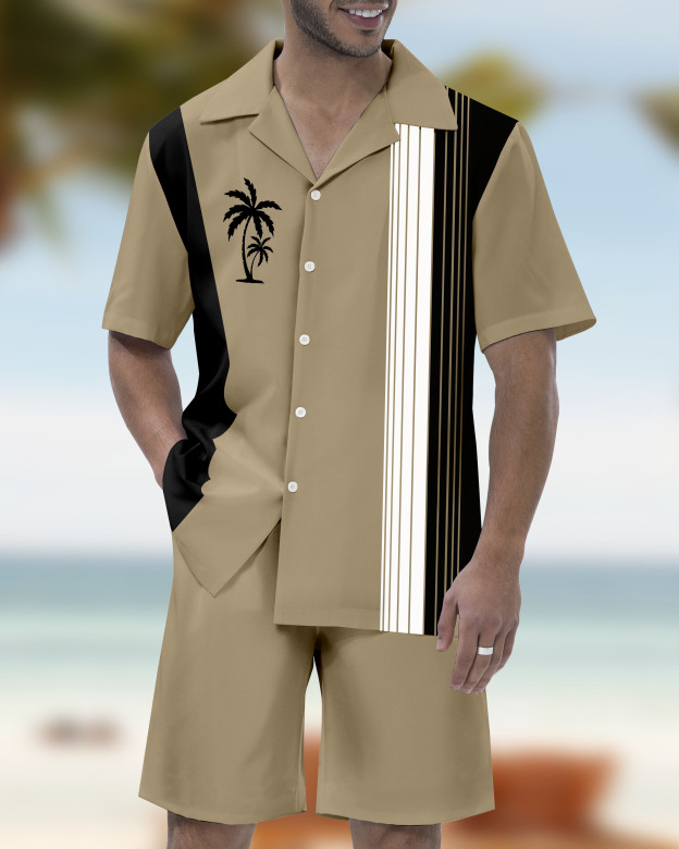 Men's Casual Vacation Hawaiian Cuban Collar Short Sleeve Shirt Set