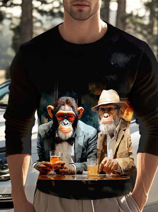 Men's Casual Cartoon Graphic Long Sleeve T-Shirt