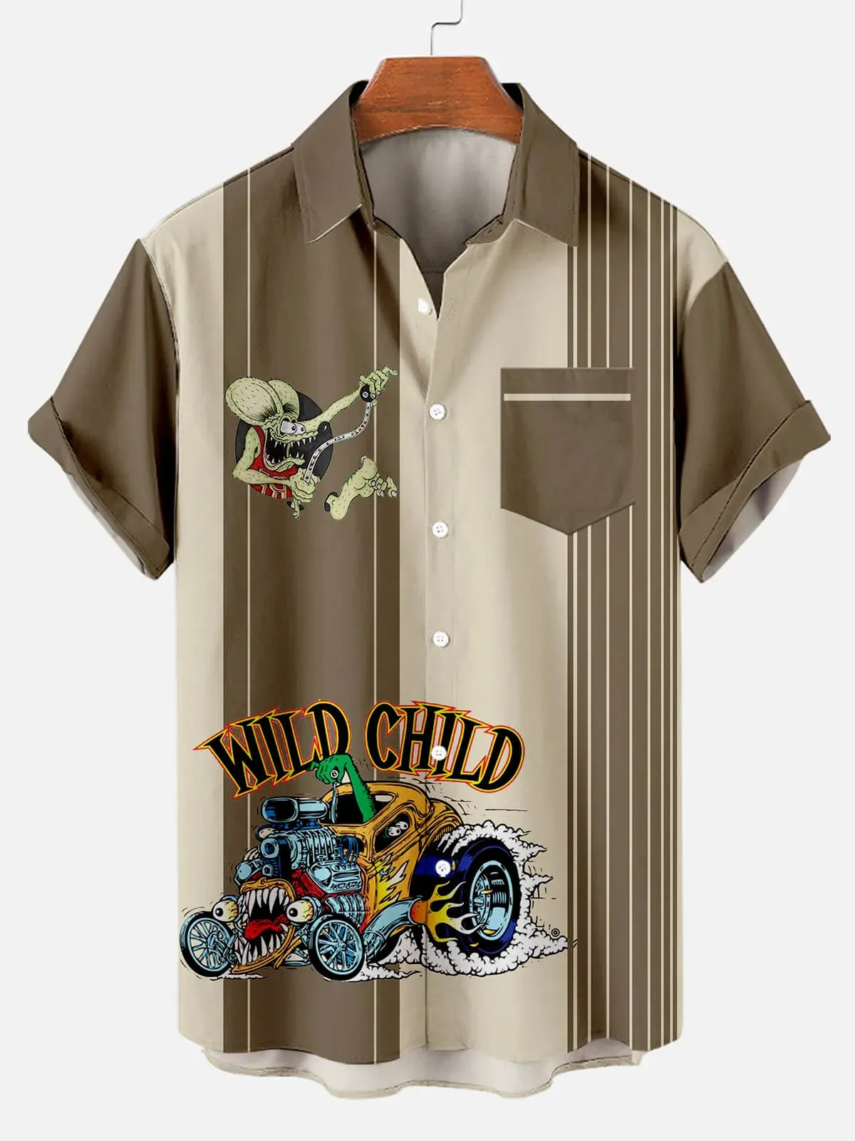 Men's retro cartoon car graphic illustration short sleeve shirt