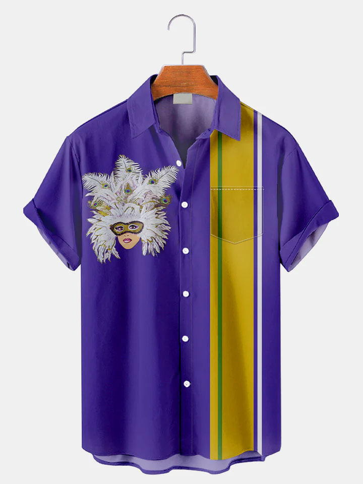 Men's Mardi Gras Elements Graphic Festive Short Sleeve Shirt