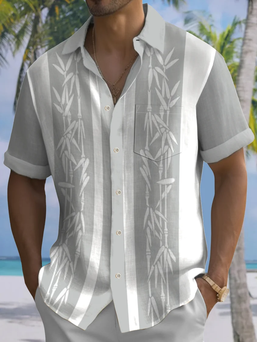 Leisure Bamboo Printing Lapel Neck Short Sleeve Shirt