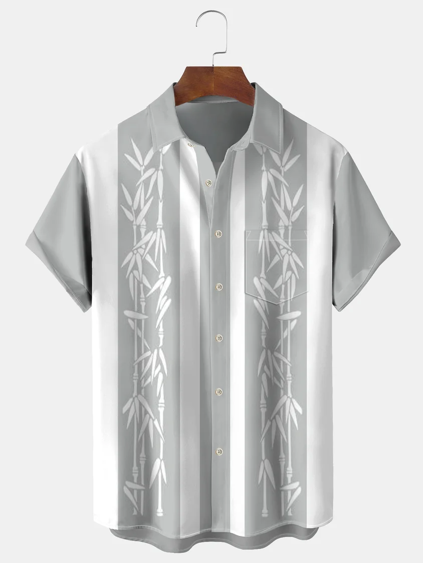 Leisure Bamboo Printing Lapel Neck Short Sleeve Shirt