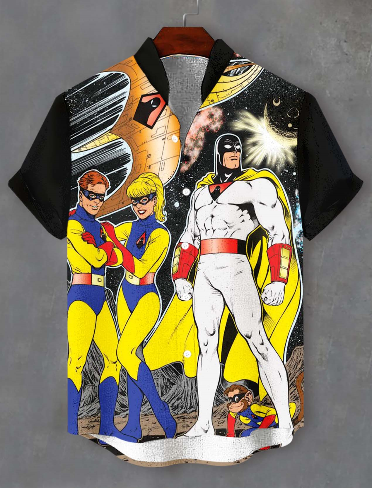 Men's Retro Anime Illustration Short Sleeve Shirt