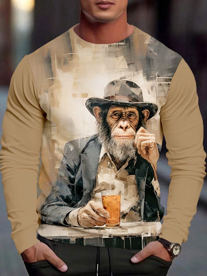 Men's Casual Cartoon Graphic Long Sleeve T-Shirt