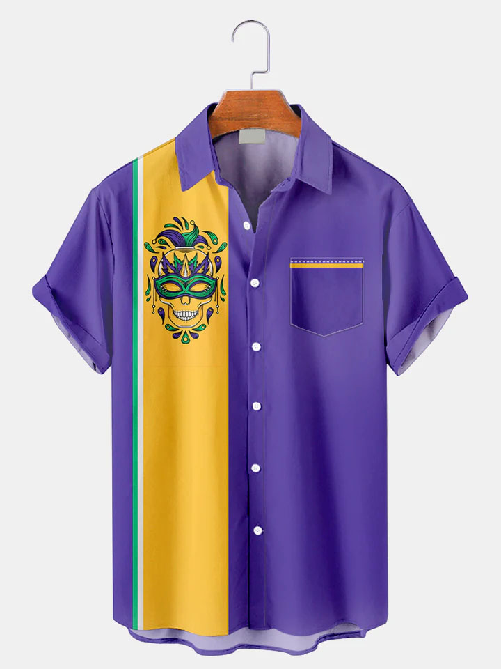 Men's Mardi Gras Elements Graphic Festive Short Sleeve Shirt