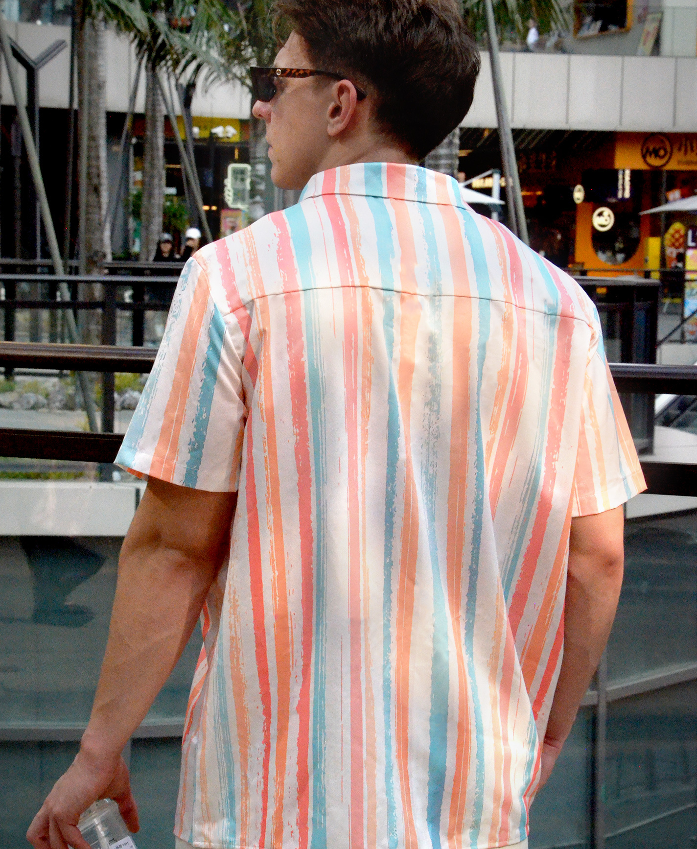 Men's Short Sleeve Button Down Shirt, Pastel Striped Pattern, Casual Summer Fit