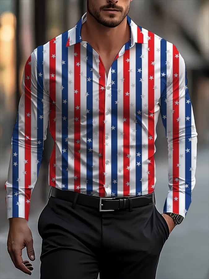 Men's Business Casual Striped Long Sleeve Shirt