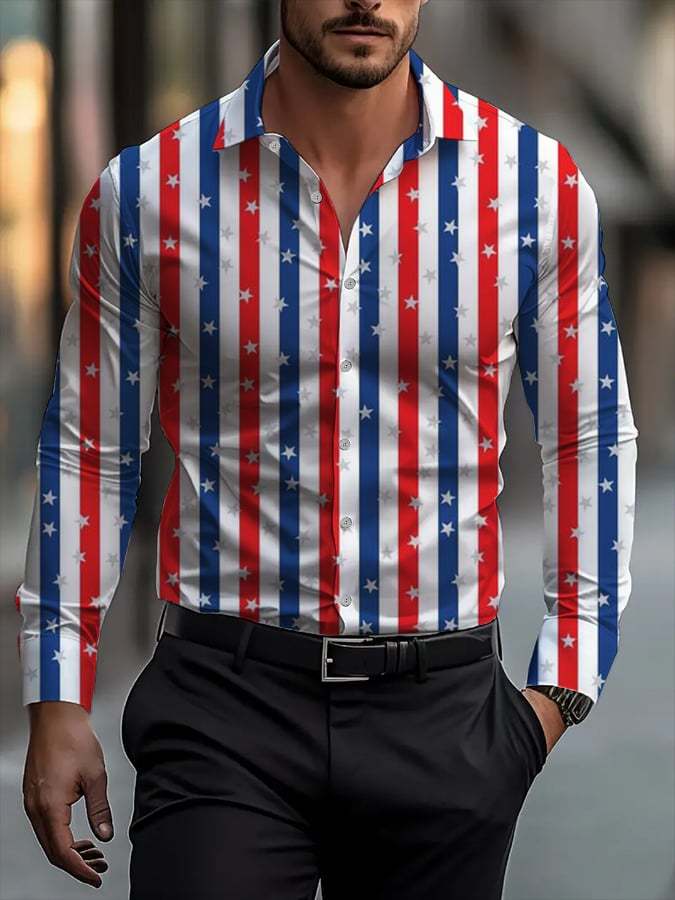 Men's Business Casual Striped Long Sleeve Shirt