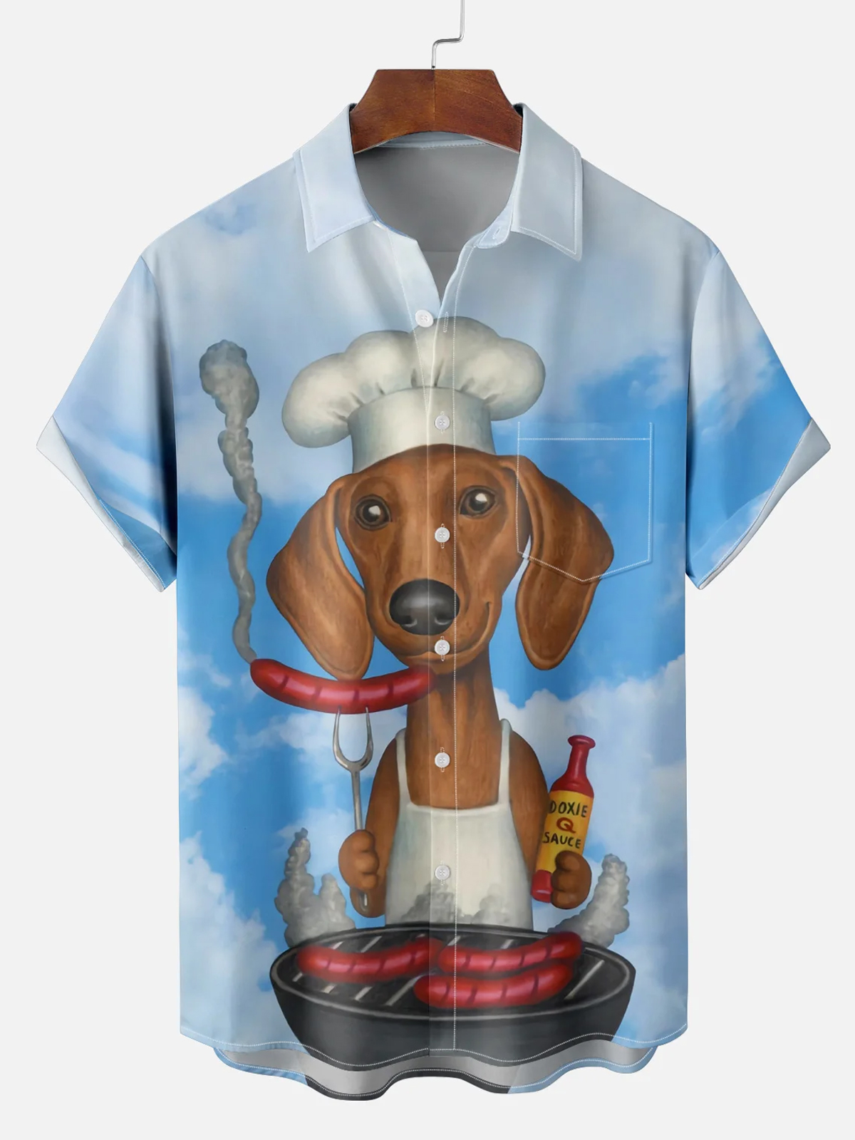 Retro Fun Hot Dog Graphic Print Hawaiian Short Sleeve Shirt