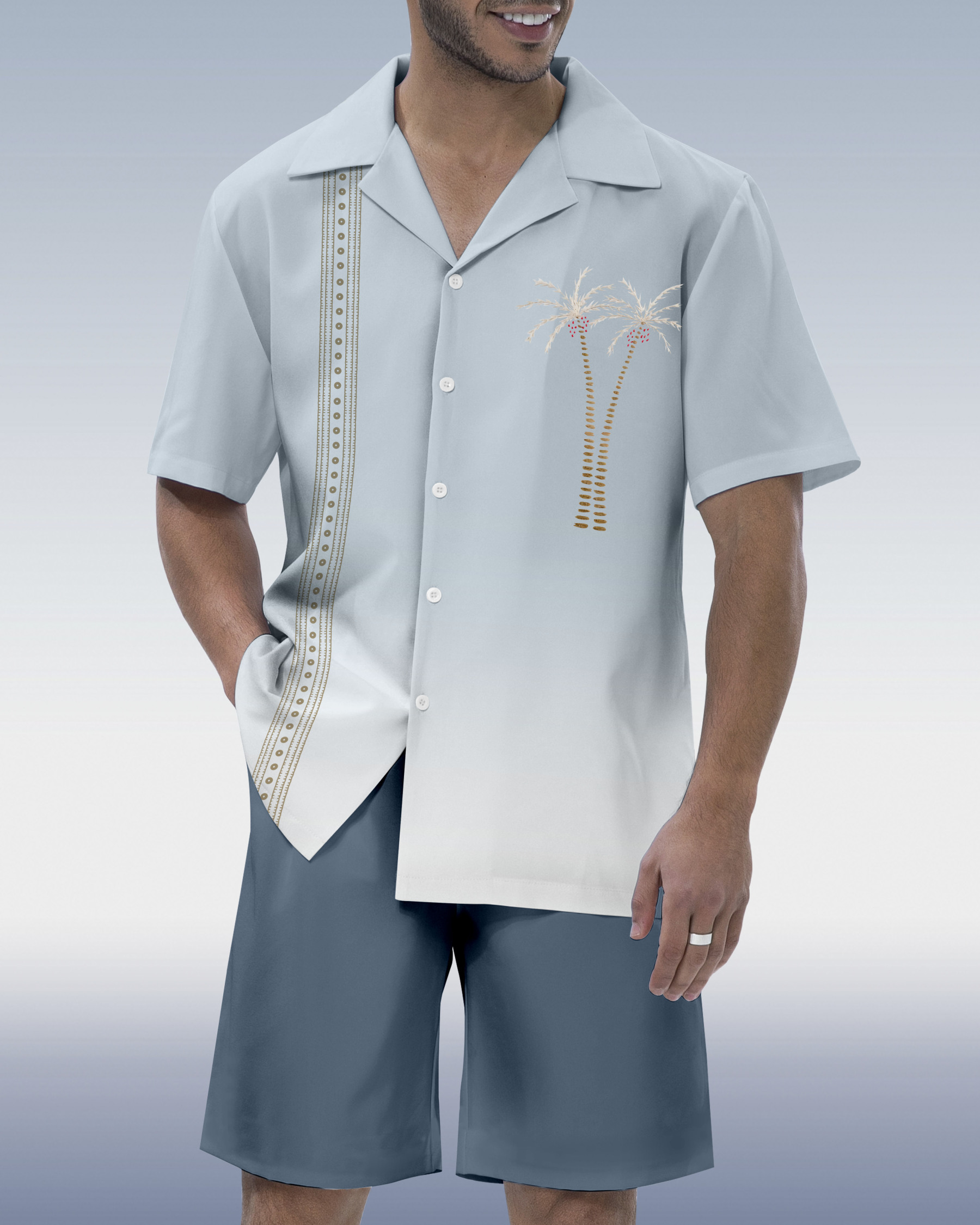 Men's Parrot Head Party Hawaiian Cuban Collar Short Sleeve Shirt Set 057