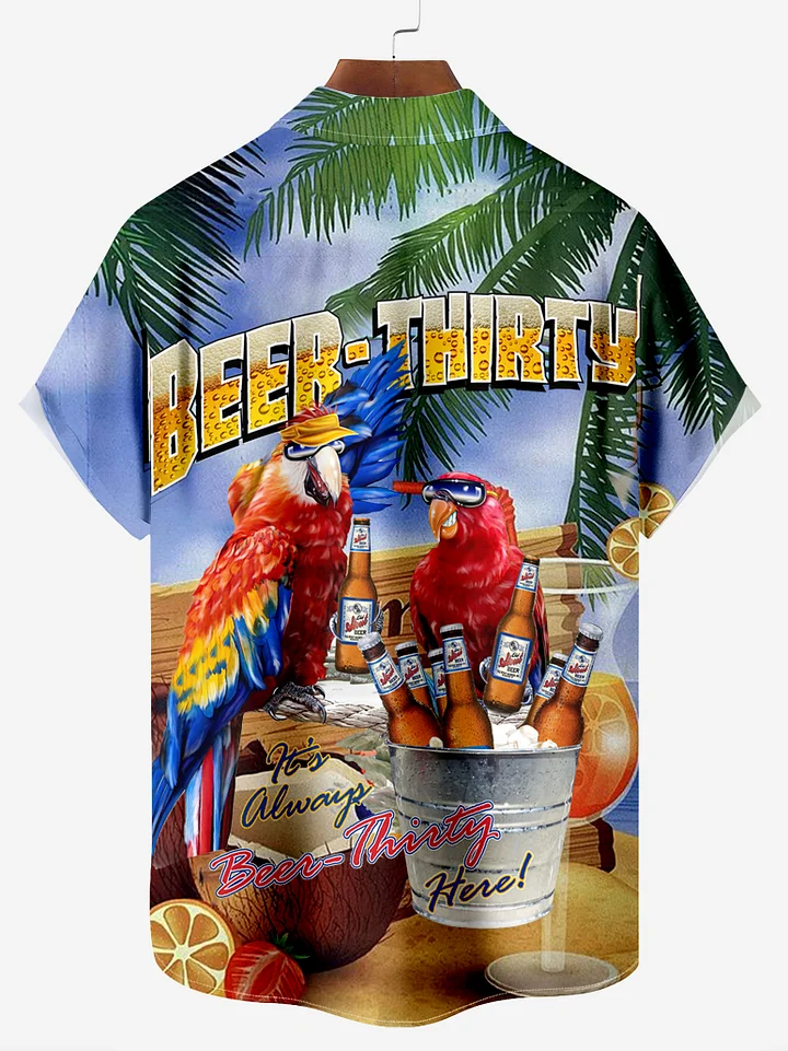 Parrot Vacation Beer Party Casual Hawaiian Short Sleeve Shirt