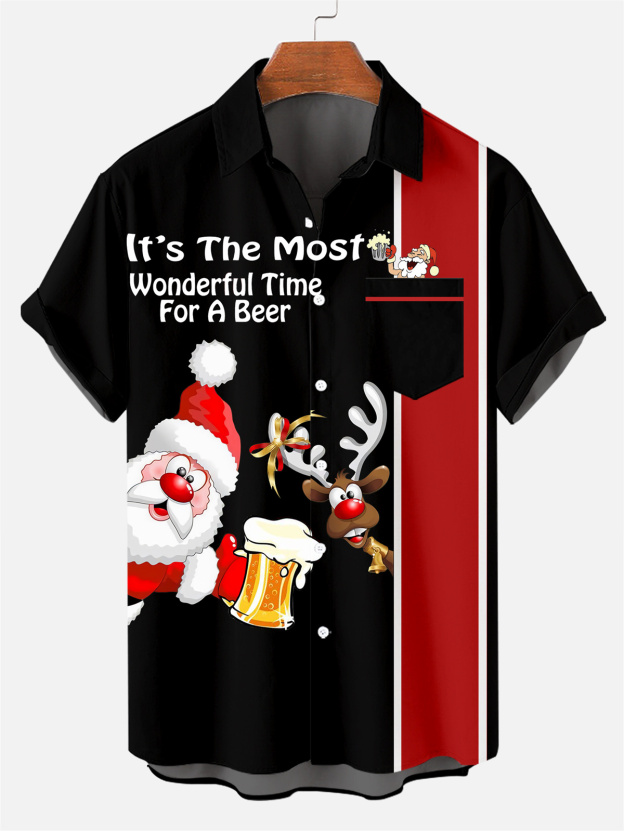 Men's Christmas Stripe Design Short Sleeve Shirt 0513