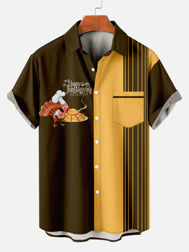 Men's Comfort Thanksgiving Turkey Pizza Stripe Print Shirt