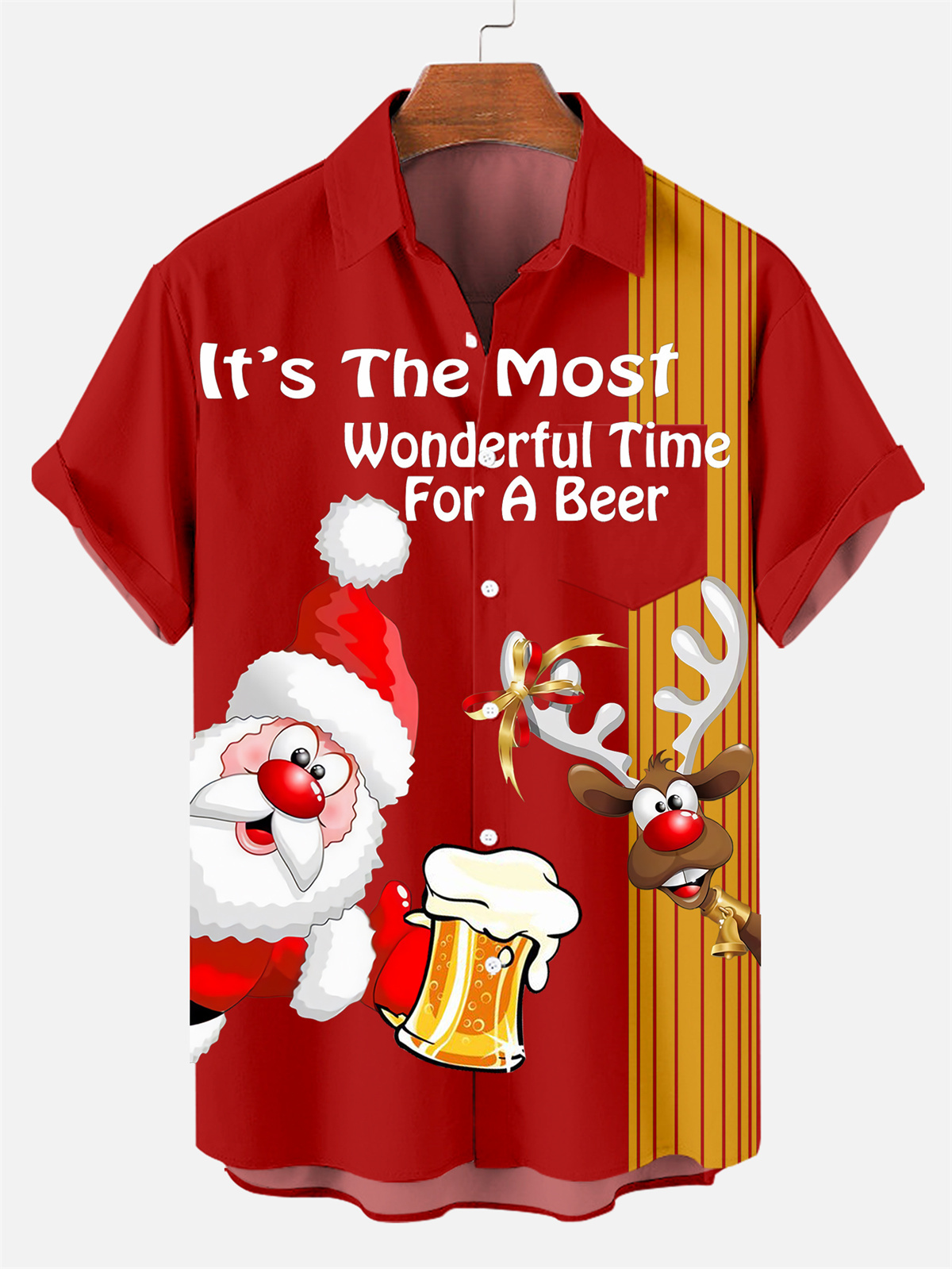 Men's Drink With Father Christmas Printed Short Sleeve Shirt  0327
