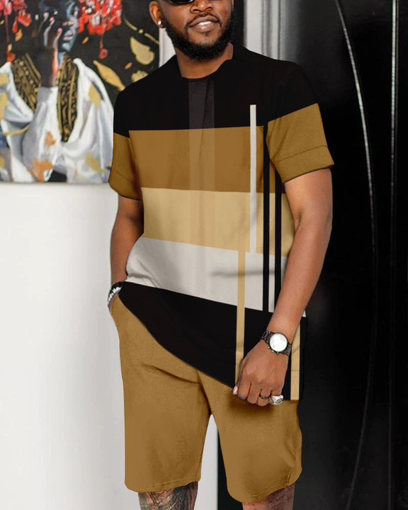 Suitmens Men's Colorblock Print Shorts Set 25