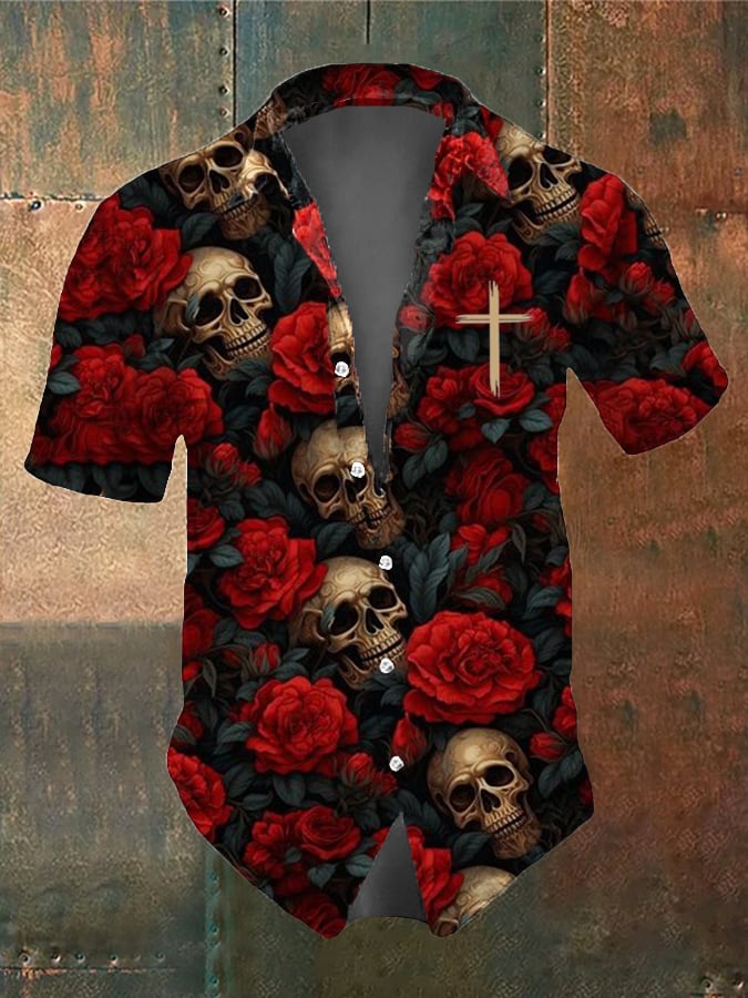 Men's Retro Dark Style Skull Print Shirt