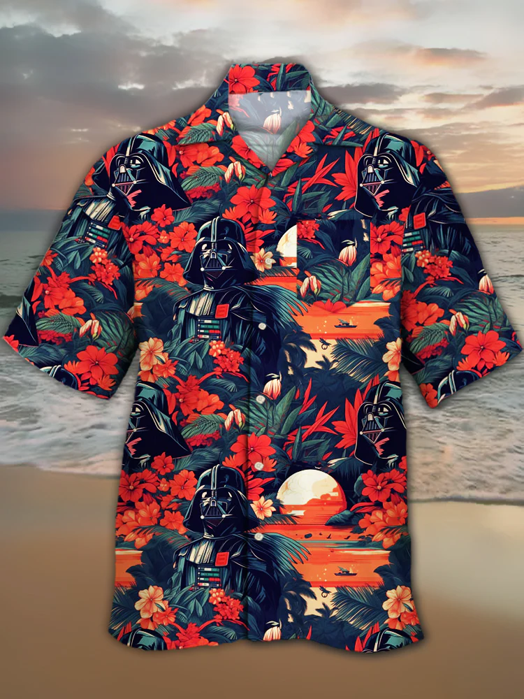 Men's Nostalgic Movie Space Marine Cuban Collar Printed Shirt