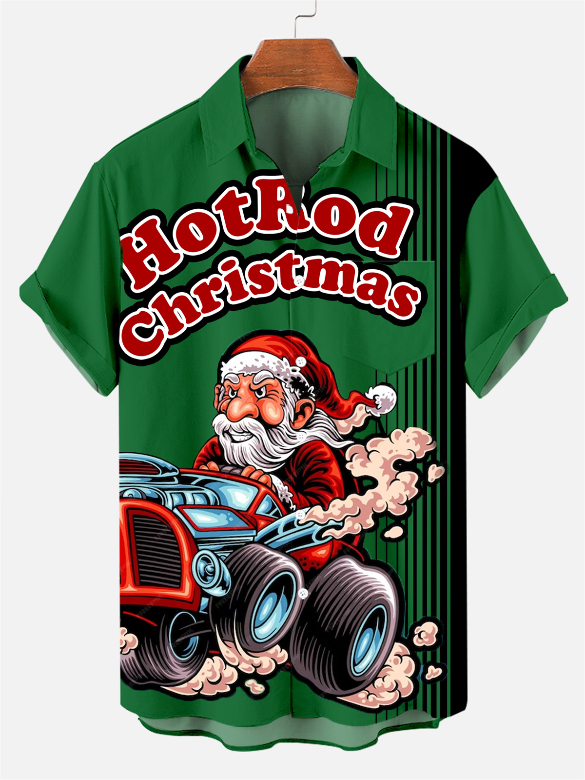 Men's Christmas Steampunk Car Culture Pattern Short-Sleeved Shirt 0576