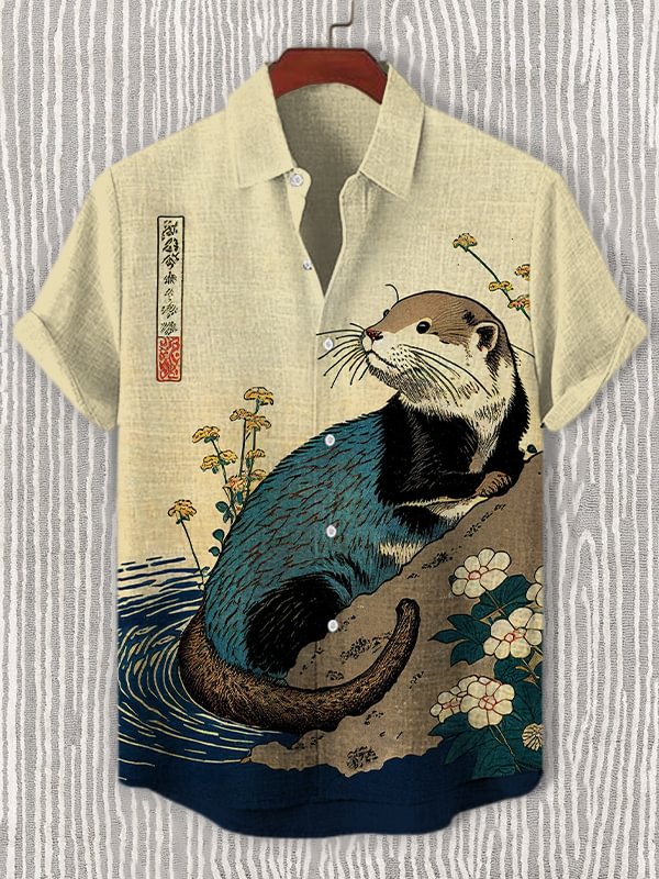 Men's Japanese Art Pattern Short Sleeve Shirt