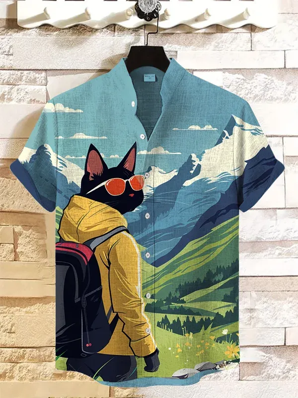 Men's  trekking Cat Theme Retro Cartoon Shirt