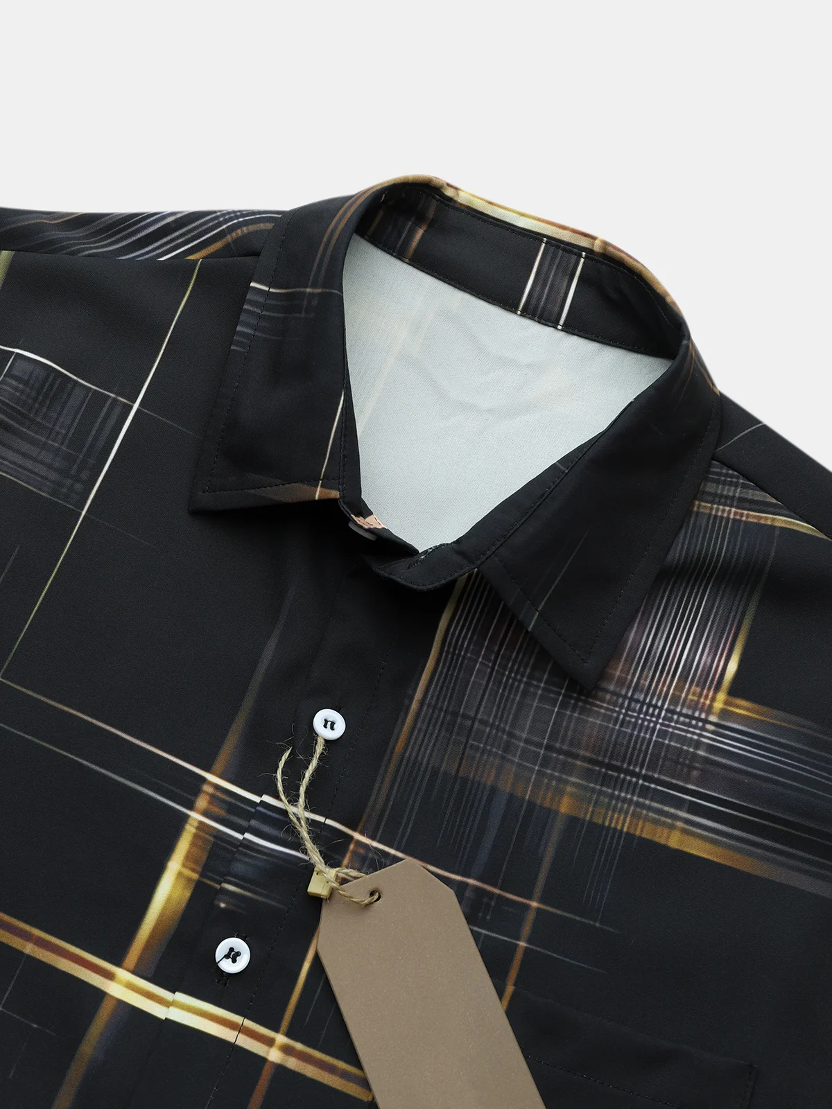 Men's casual black gold geometric pocket short sleeved shirt gray