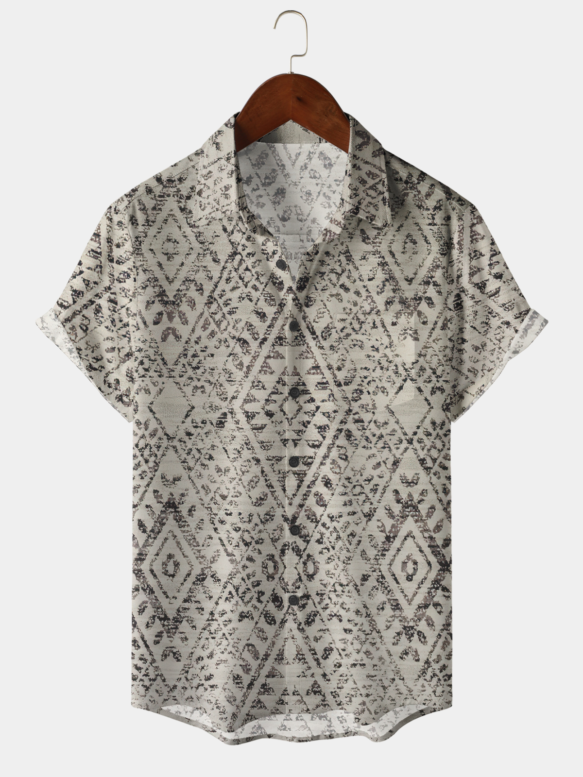 Men's casual patterned lapel pocket short sleeved shirt