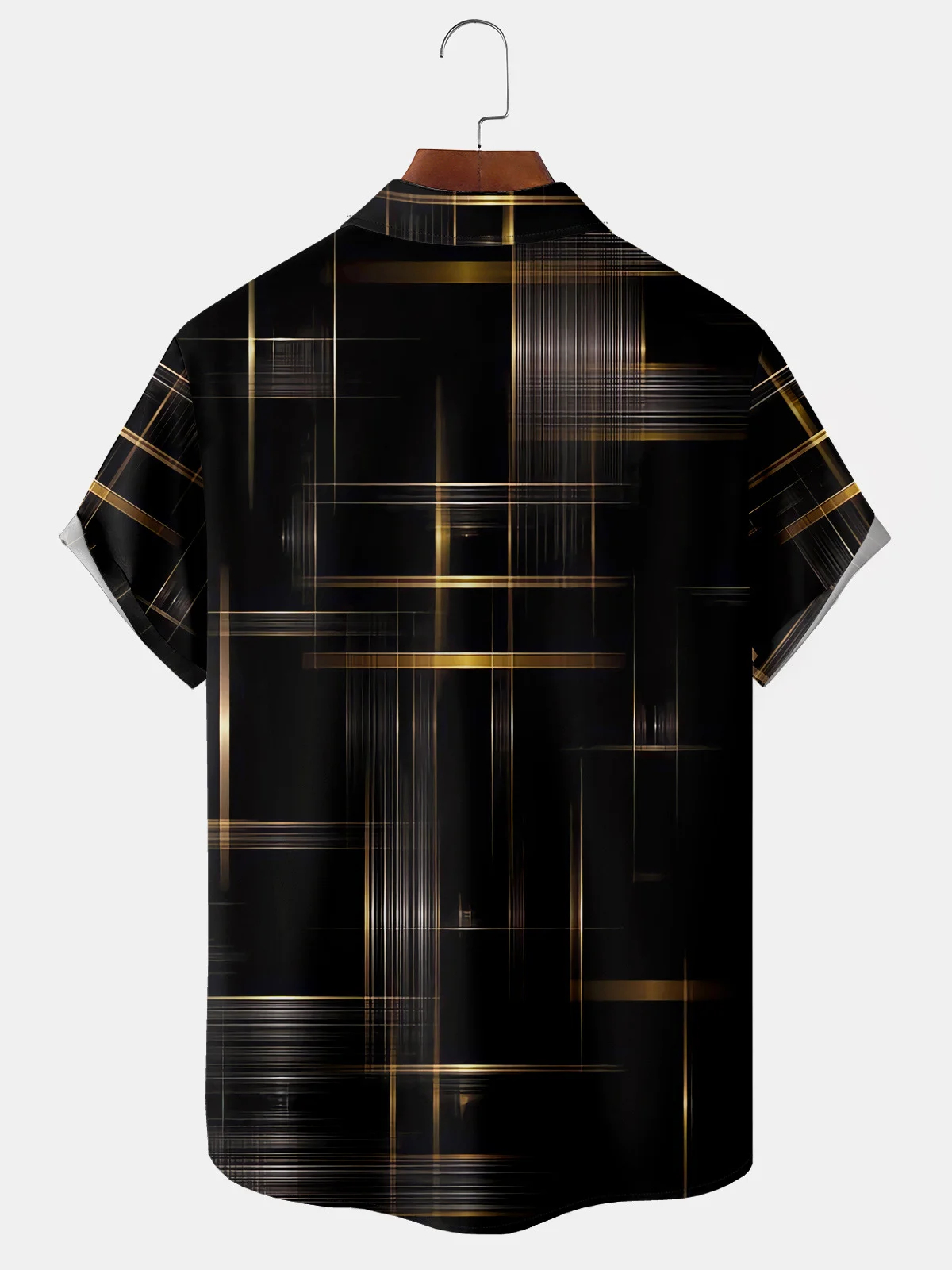 Men's casual black gold geometric pocket short sleeved shirt gray