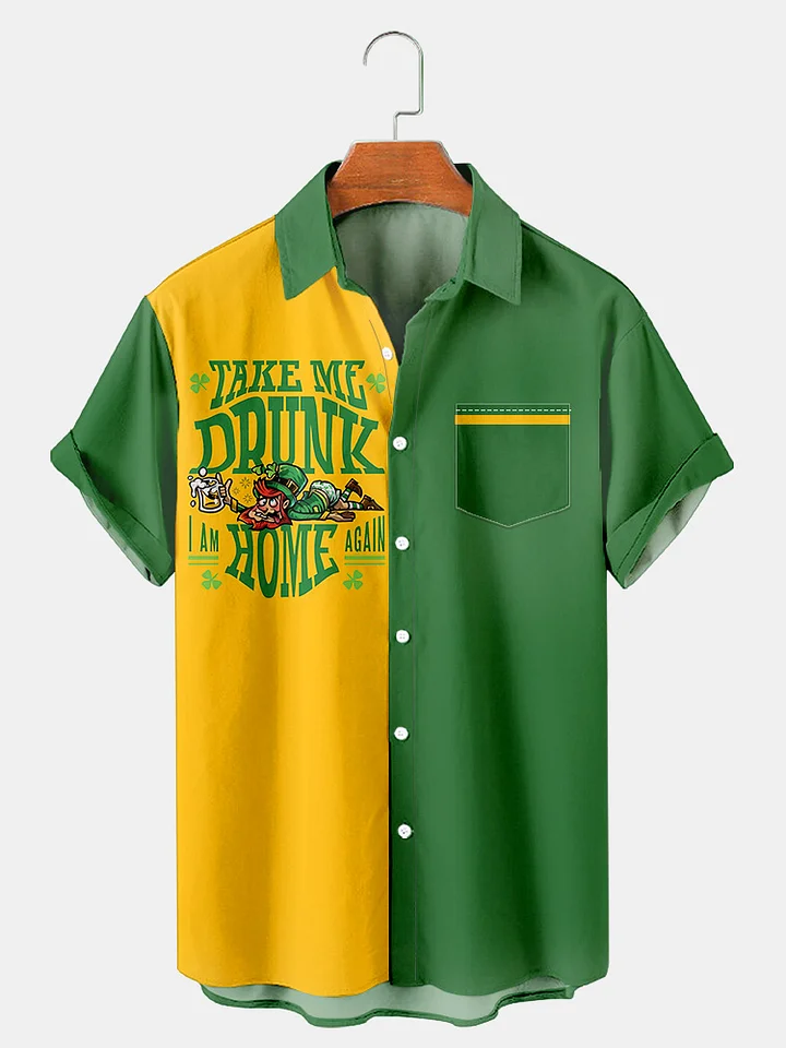 Take Me Drunk Men's Patrick Holiday Colorblock Printed Pocket Shirt