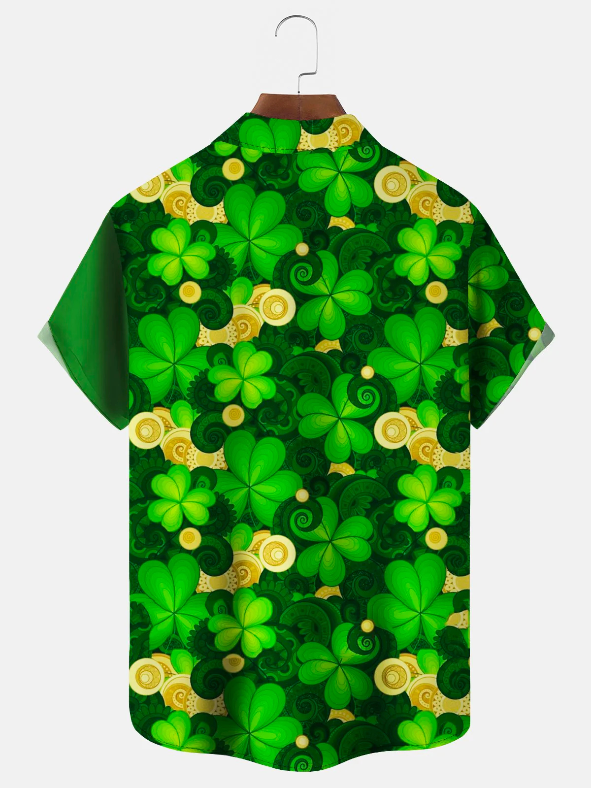 Men's St. Patrick's Day Clover Green Hat Flag Printed Casual Short Sleeve Pocket Shirt