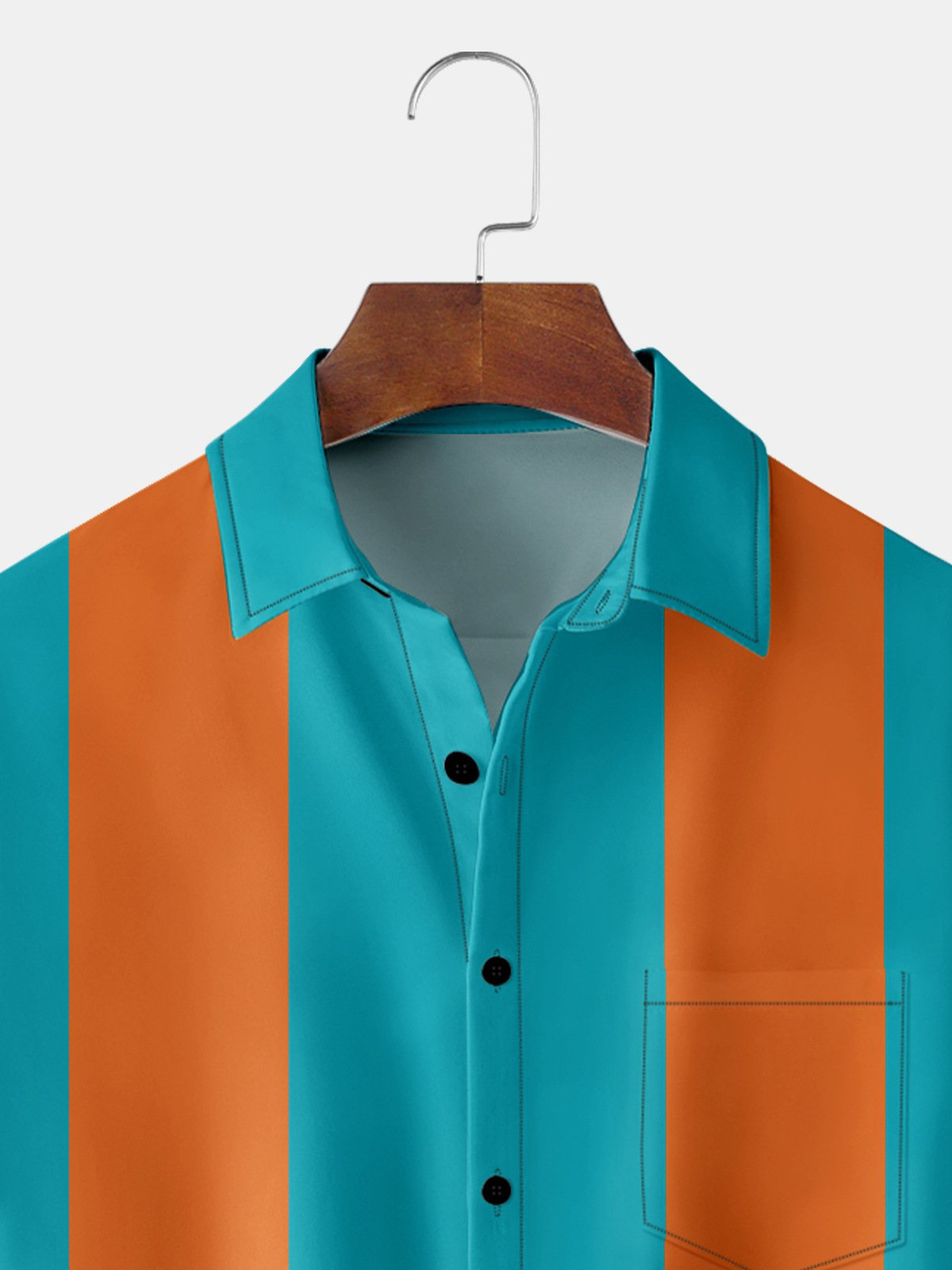 Men's striped casual short sleeved pocket bowling shirt