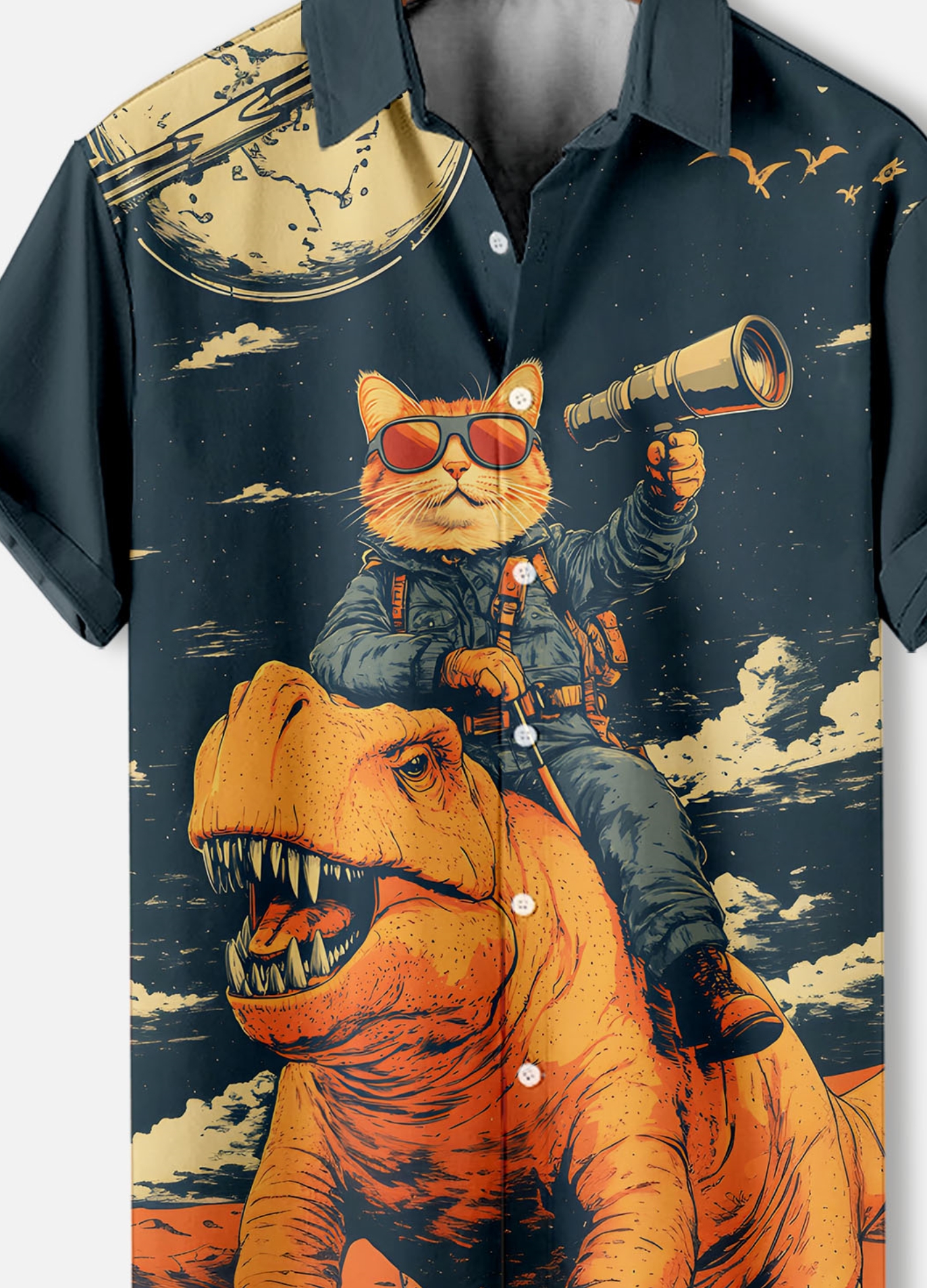Men's Retro Cartoon Anime Cat Theme Short Sleeve Shirt