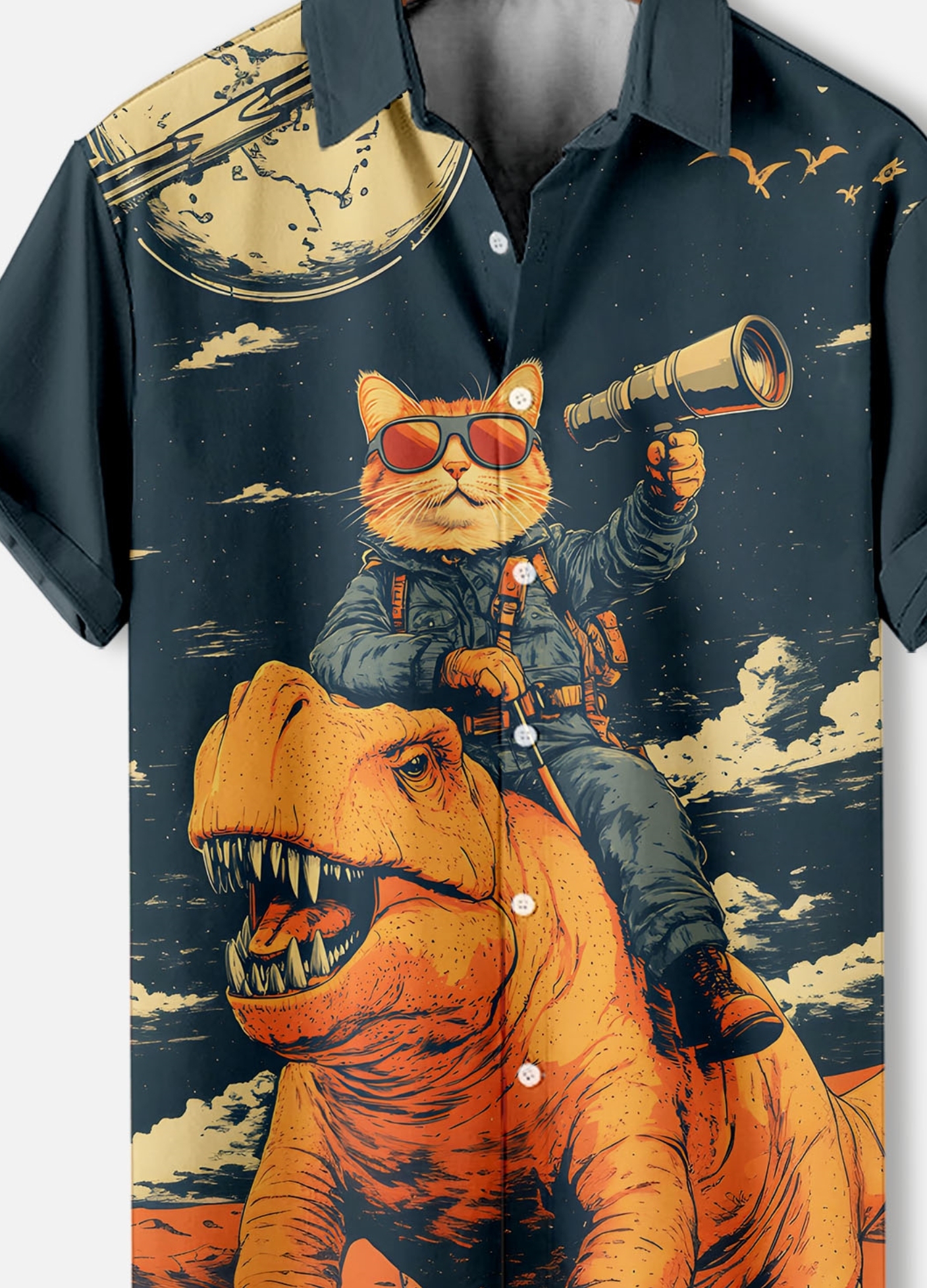Men's Retro Cartoon Anime Cat Theme Short Sleeve Shirt