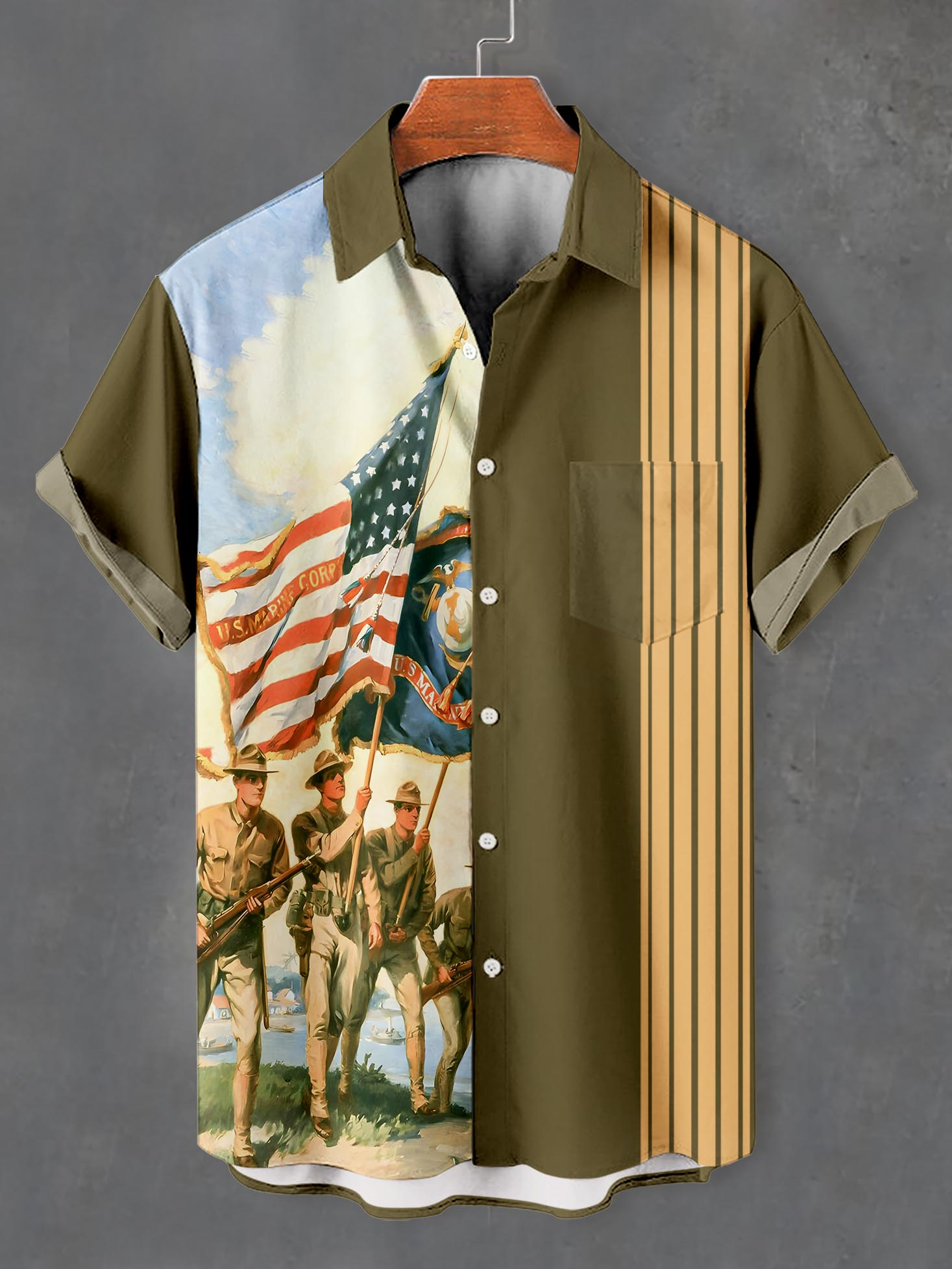 Men's retro illustration short sleeve shirt