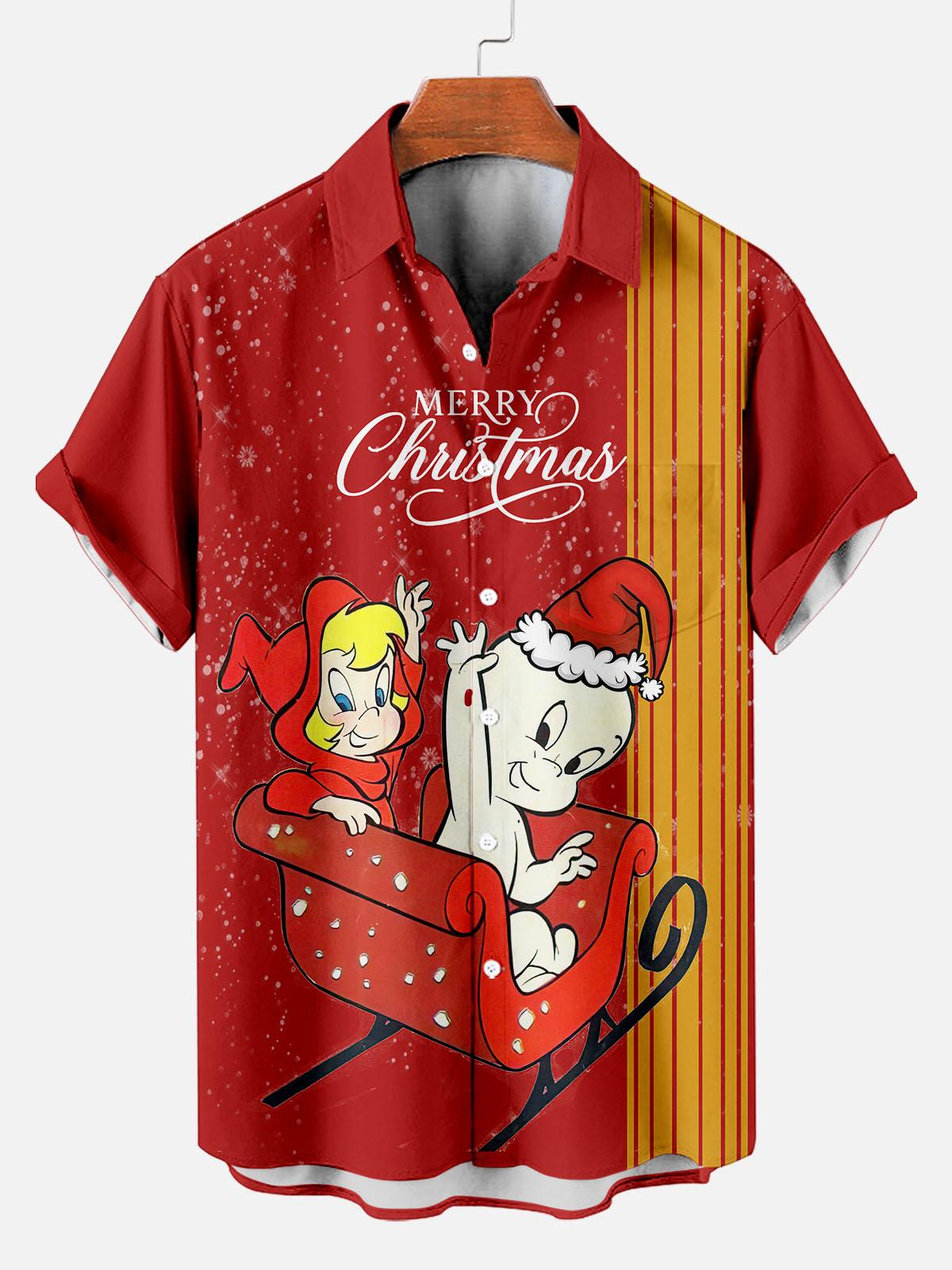 Men's Christmas Cartoon Graphic Short Sleeve Shirt