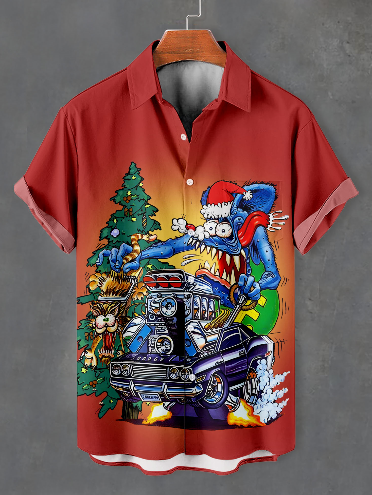 Men's Christmas Cartoon Graphic Short Sleeve Shirt