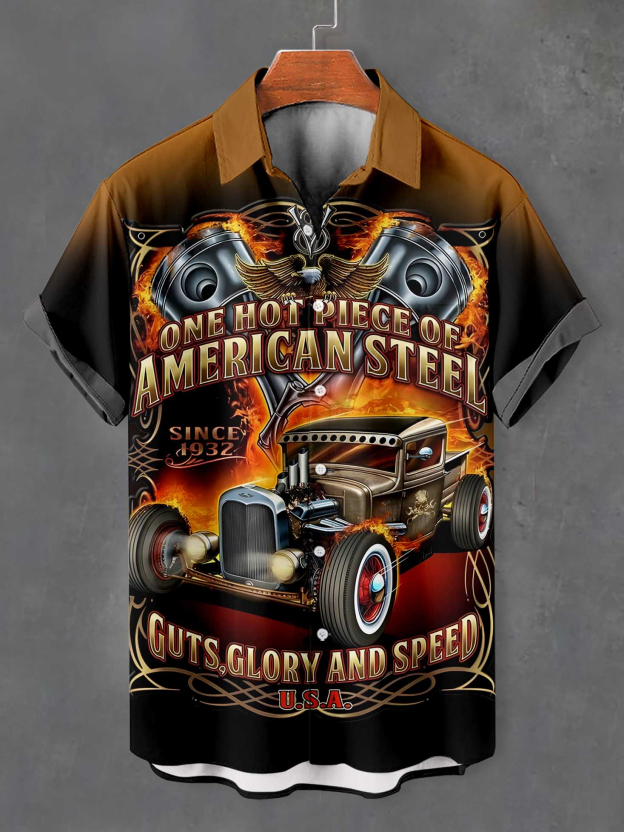 Men's Cartoon Car Graphic Short Sleeve Shirt