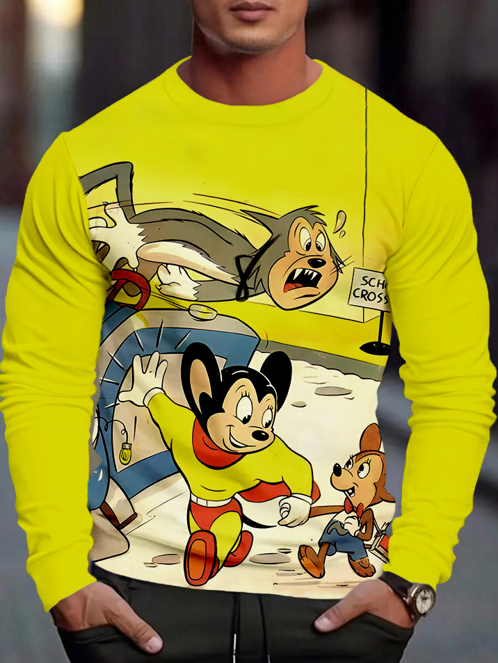 Men's Casual Cartoon Graphic Long Sleeve T-Shirt