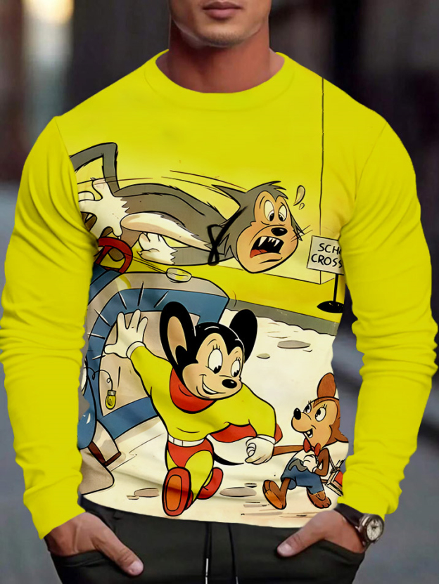 Men's Casual Cartoon Graphic Long Sleeve T-Shirt