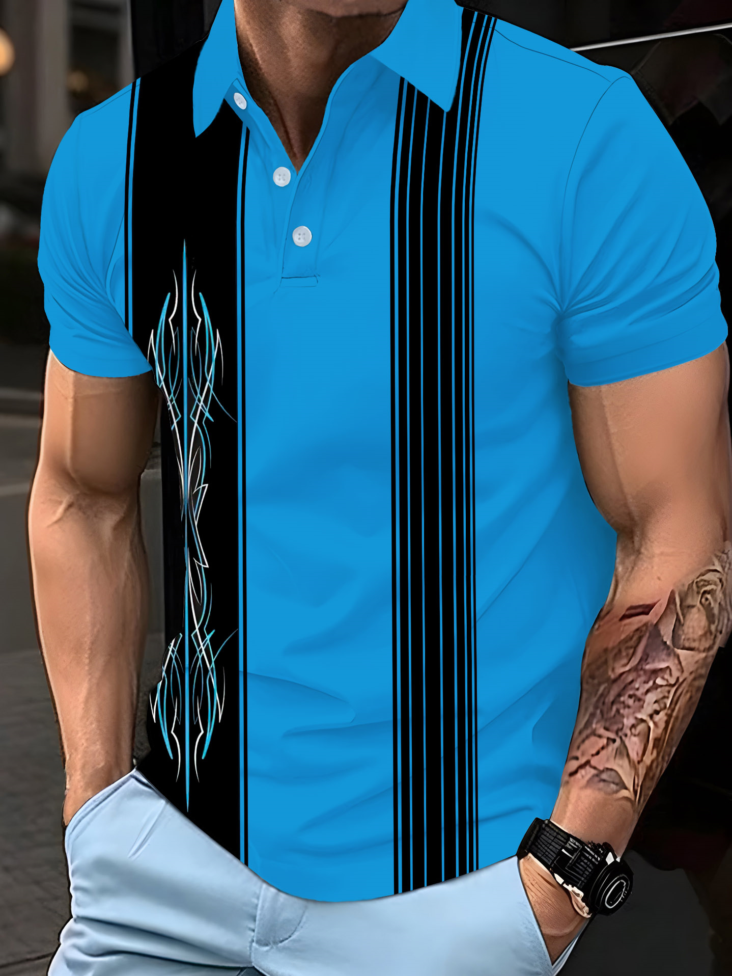 Men's Lapel collar Printed Graphic Short Sleeve Shirt High Stretch Bam