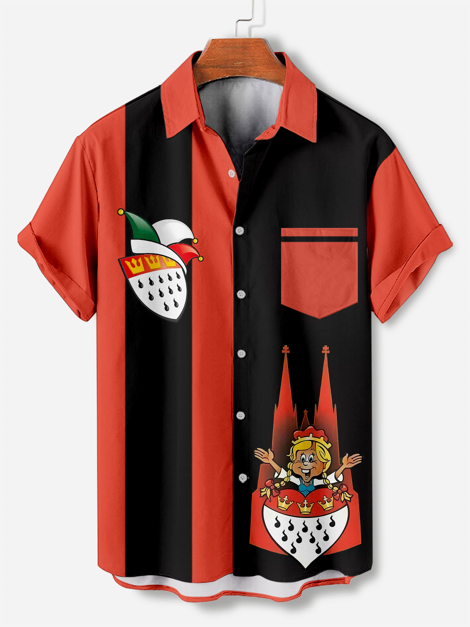 Men's casual cartoon fun illustration striped short sleeve shirt