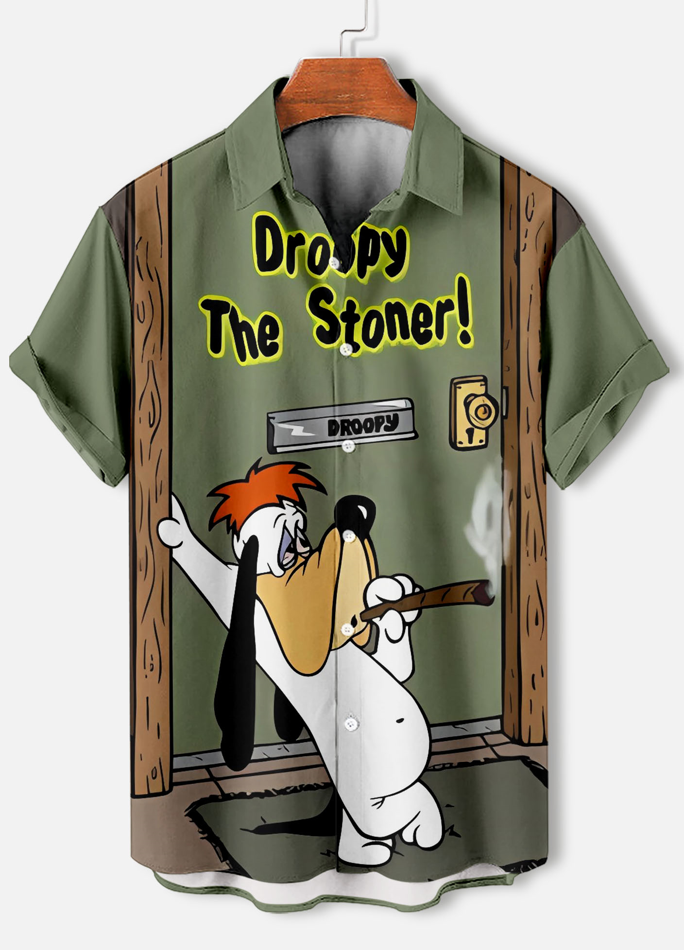 Men's Cartoon Comic Elements Droopy Dog green Short Sleeve Shirt